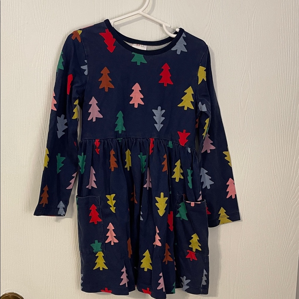 Hanna Andersson Navy Dress with Multicolor Tree Pattern